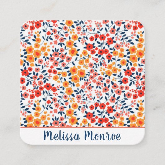 ミニマルかわいい小さな花ユニークタイポグラフィ スクエア名刺 (正面)