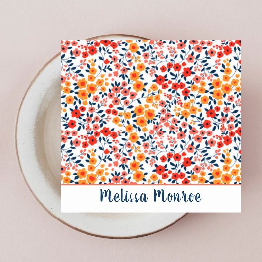 ミニマルかわいい小さな花ユニークタイポグラフィ スクエア名刺