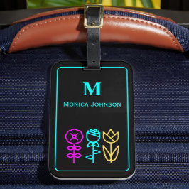 ミニマルかわいい花アイコンカスタムモノグラム名 ラゲッジタグ