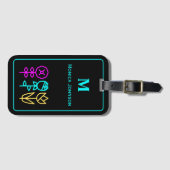 ミニマルかわいい花アイコンカスタムモノグラム名 ラゲッジタグ (正面横)