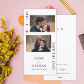 ミニマルかわいい2枚の写真ウェディングは日付を保存 シーズンカード