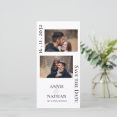 ミニマルかわいい2枚の写真ウェディングは日付を保存 シーズンカード (スタンド正面)