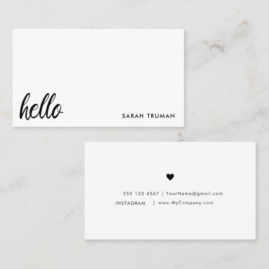 ミニマルこんにちは |モダンハートクリーンシンプル白 名刺 (正面/裏面)