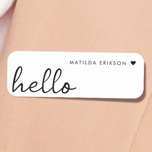 ミニマルこんにちは |モダンハートクリーンシンプル白 名札