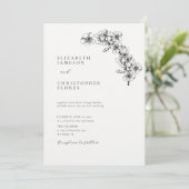 ミニマルさくらんぼブロッサムスケッチ植物性BW結婚の 招待状 (スタンド正面)