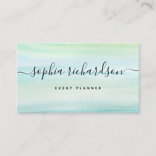 ミニマルしゃれているリストブルーグリーンウォーター色とスクリプト 名刺 (正面)