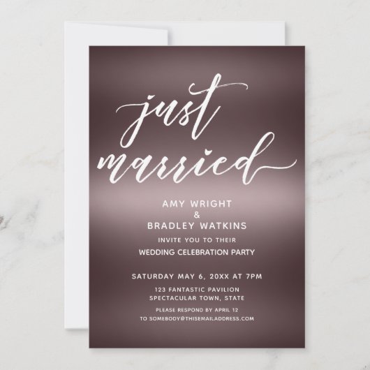 ミニマルたった今結婚しましたの手書き入力バラ金ゴールド 招待状 (正面)