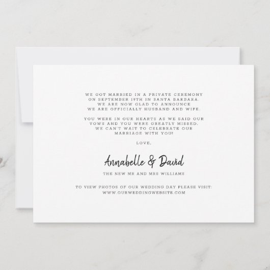 ミニマルたった今結婚しました写真 案内状 (裏面)