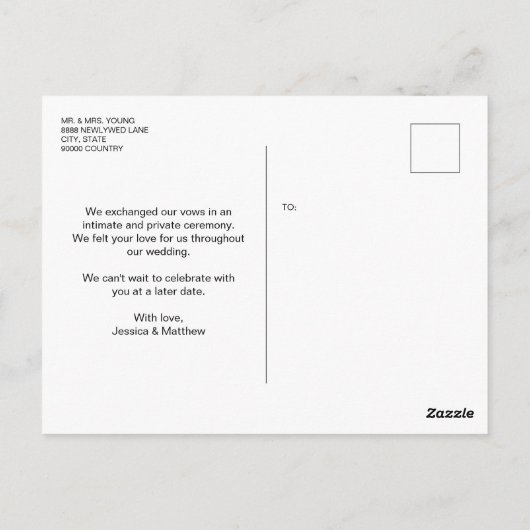 ミニマルたった今結婚しました結婚の発表写真 ポストカード (裏面)
