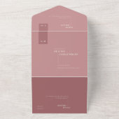 ミニマルでおしゃれなスカンジナビアスタイルのダスキーローズピンクブッシュウェディング オールインワン招待状 (外側)