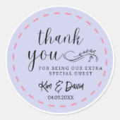 ミニマルでおしゃれなダスティーブルーの感謝メッセージカード 名前を追加 ラウンドシール (正面)