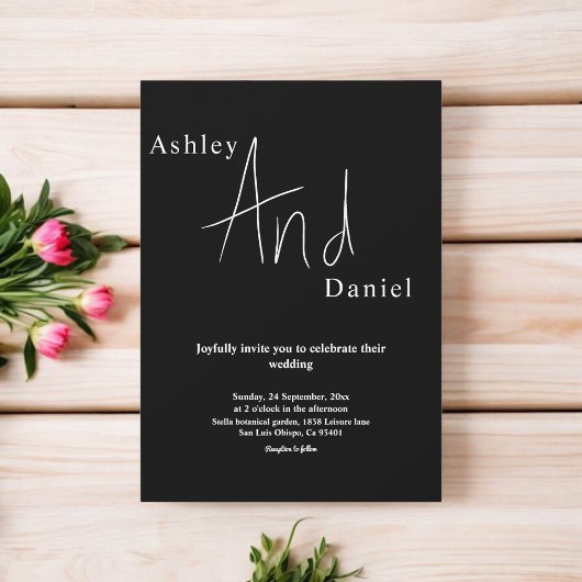 ミニマルでおしゃれなブラック＆ホワイトのエレガントなウェディング 招待状
