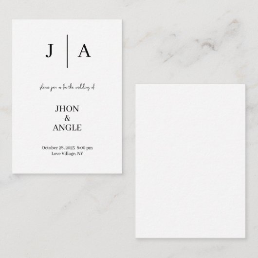ミニマルでおしゃれなブラック＆ホワイトの結婚式招待状 エンクロージャーカード (正面/裏面)