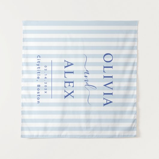 ミニマルでおしゃれなブルーのフランス風オーダーメイドウェディング タペストリー (正面(横))