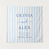 ミニマルでおしゃれなブルーのフランス風オーダーメイドウェディング タペストリー (正面)