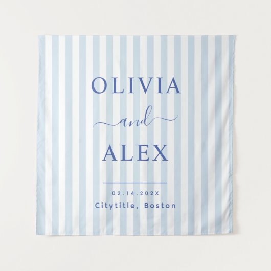 ミニマルでおしゃれなブルーのフランス風オーダーメイドウェディング タペストリー (正面)