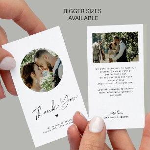 ミニマルでおしゃれなミニサイズの写真付き結婚式のお礼メッセージ ノートカード