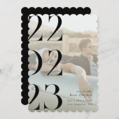 ミニマルでおしゃれな黒と白の「Save the date」 招待状 (正面/裏面)