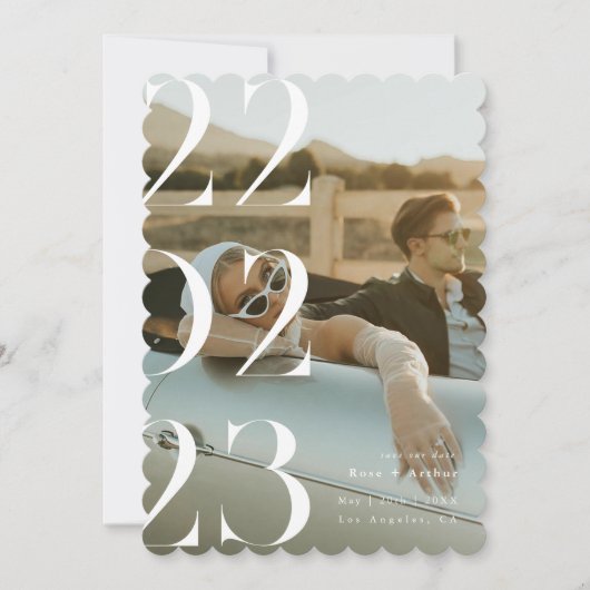 ミニマルでおしゃれな黒と白の「Save the date」 招待状 (正面)