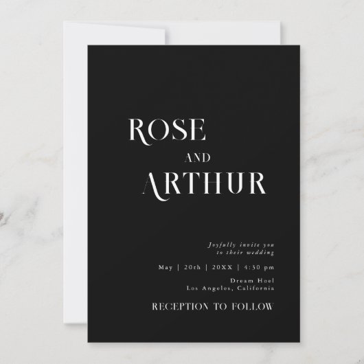 ミニマルでおしゃれな黒と白 招待状 (正面)