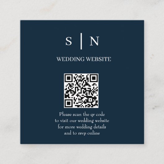 ミニマルでおしゃれ | ネイビーブルーとホワイトのQRコード エンクロージャーカード (正面)