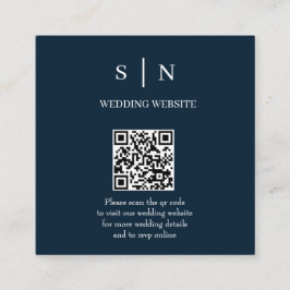 ミニマルでおしゃれ | ネイビーブルーとホワイトのQRコード エンクロージャーカード