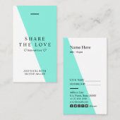 ミニマルできれいで明るいティール(緑がかった色)のタイプエラーの紹介の垂直 名刺 (正面/裏面)