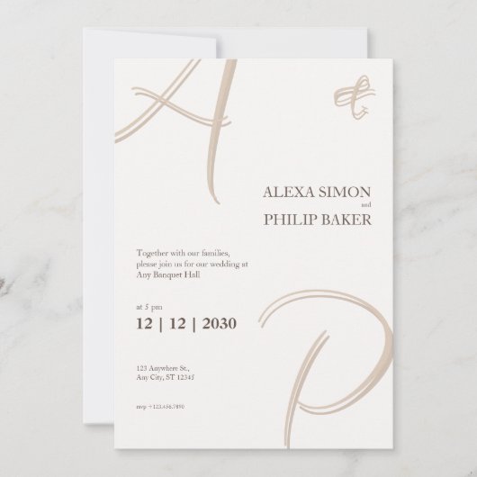 ミニマルでエレガントなイニシャル招待状 招待状 (正面)