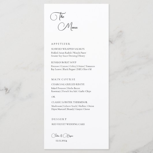 ミニマルでエレガントなウェディングメニュー メニュー (正面)