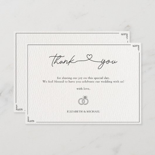 ミニマルでエレガントなウェディングモノグラモダンム サンキューカード (正面/裏面)