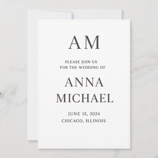 ミニマルでエレガントなウェディング招待状 – ラグジュアリー スタイル 招待状 (正面)