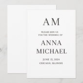 ミニマルでエレガントなウェディング招待状 – ラグジュアリー スタイル 招待状 (正面/裏面)