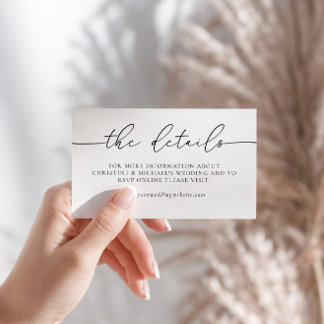 ミニマルでエレガントなカリグラフィー結婚式の詳細 エンクロージャーカード