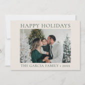 ミニマルでエレガントなグリーンとクリームのフォト シーズンカード (正面)