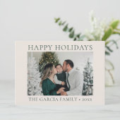 ミニマルでエレガントなグリーンとクリームのフォト シーズンカード (スタンド正面)