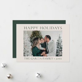 ミニマルでエレガントなグリーンとクリームのフォト シーズンカード