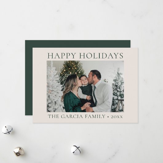 ミニマルでエレガントなグリーンとクリームのフォト シーズンカード
