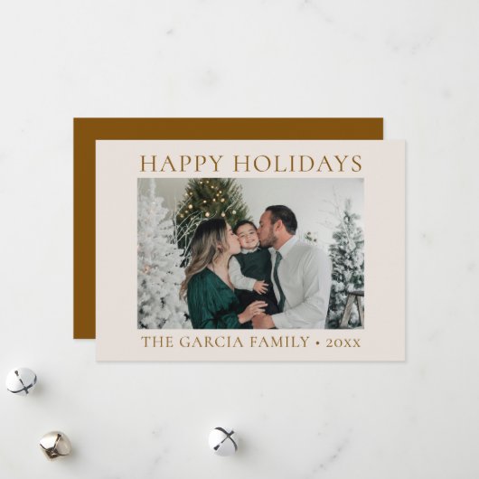 ミニマルでエレガントなゴールドとクリームの写真 シーズンカード (正面/裏面インサイチュ)