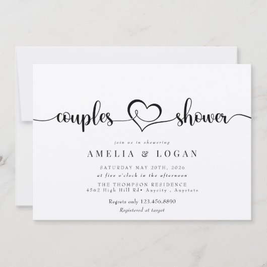 ミニマルでエレガントなスタイル | カップル ブライダルシャワー I 招待状 (正面)