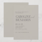 ミニマルでエレガントなタウペグレイのスクリプト結婚式の出欠確認 招待状 (正面/裏面)