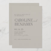 ミニマルでエレガントなタウペグレー スクリプト結婚式の出欠確認 招待状 (正面/裏面)