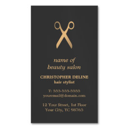 ミニマルでエレガントなダークグレーのフェイクな金ゴールドの美容師 マグネット名刺