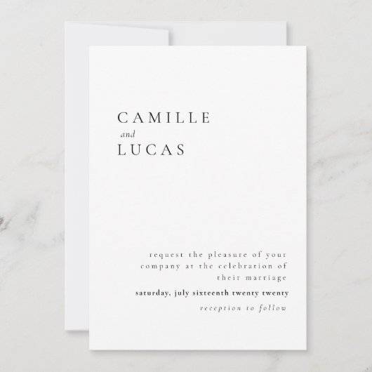 ミニマルでエレガントなテキストと写真 | 結婚式 招待状 (正面)