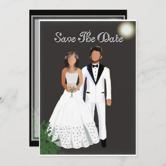 ミニマルでエレガントなブラック&ホワイト セーブザデート (正面/裏面)