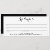 ミニマルでエレガントなブラック モダン ギフト証明書 (正面/裏面)