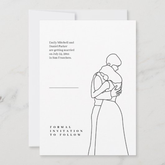 ミニマルでエレガントな写真付き Save the Date 招待状 (裏面)