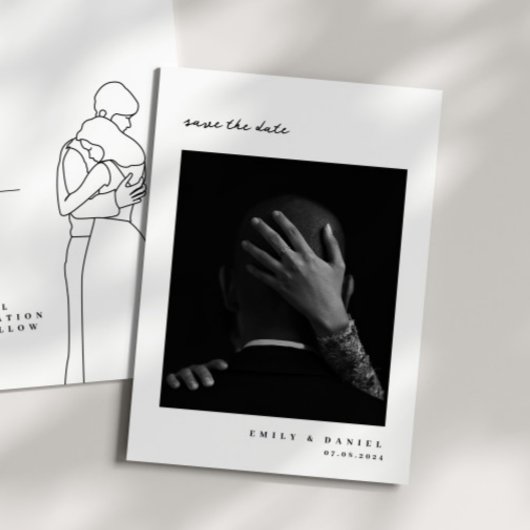 ミニマルでエレガントな写真付き Save the Date 招待状