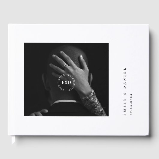 ミニマルでエレガントな写真付き Save the Date 招待状 ゲストブック (正面)