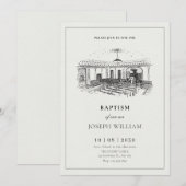 ミニマルでエレガントな教会の洗礼 招待状 (正面/裏面)