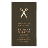 ミニマルでエレガントな焦茶のフェイクな金属の美容師 マグネット名刺 (正面縦)